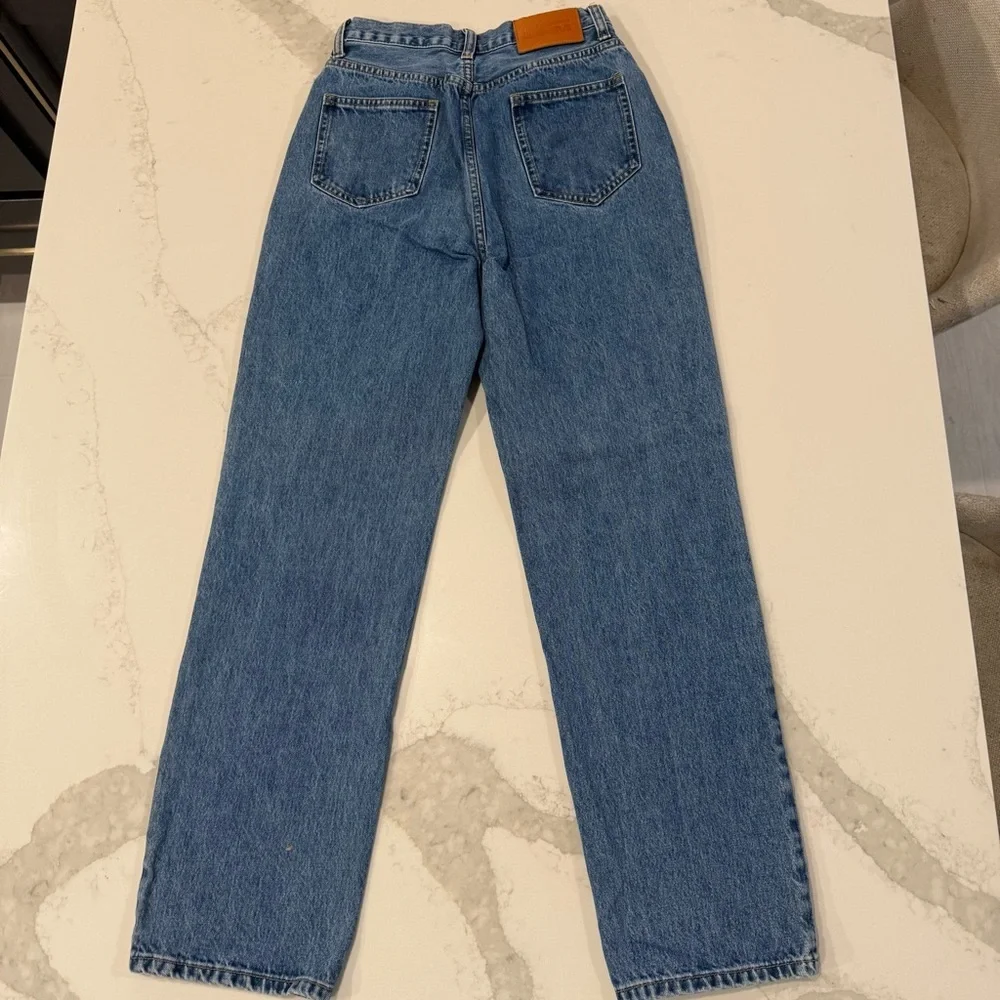 Princess Polly Holly Asymmetrical Straight Leg Denim Jean Womens 2 Mid Wash Blue